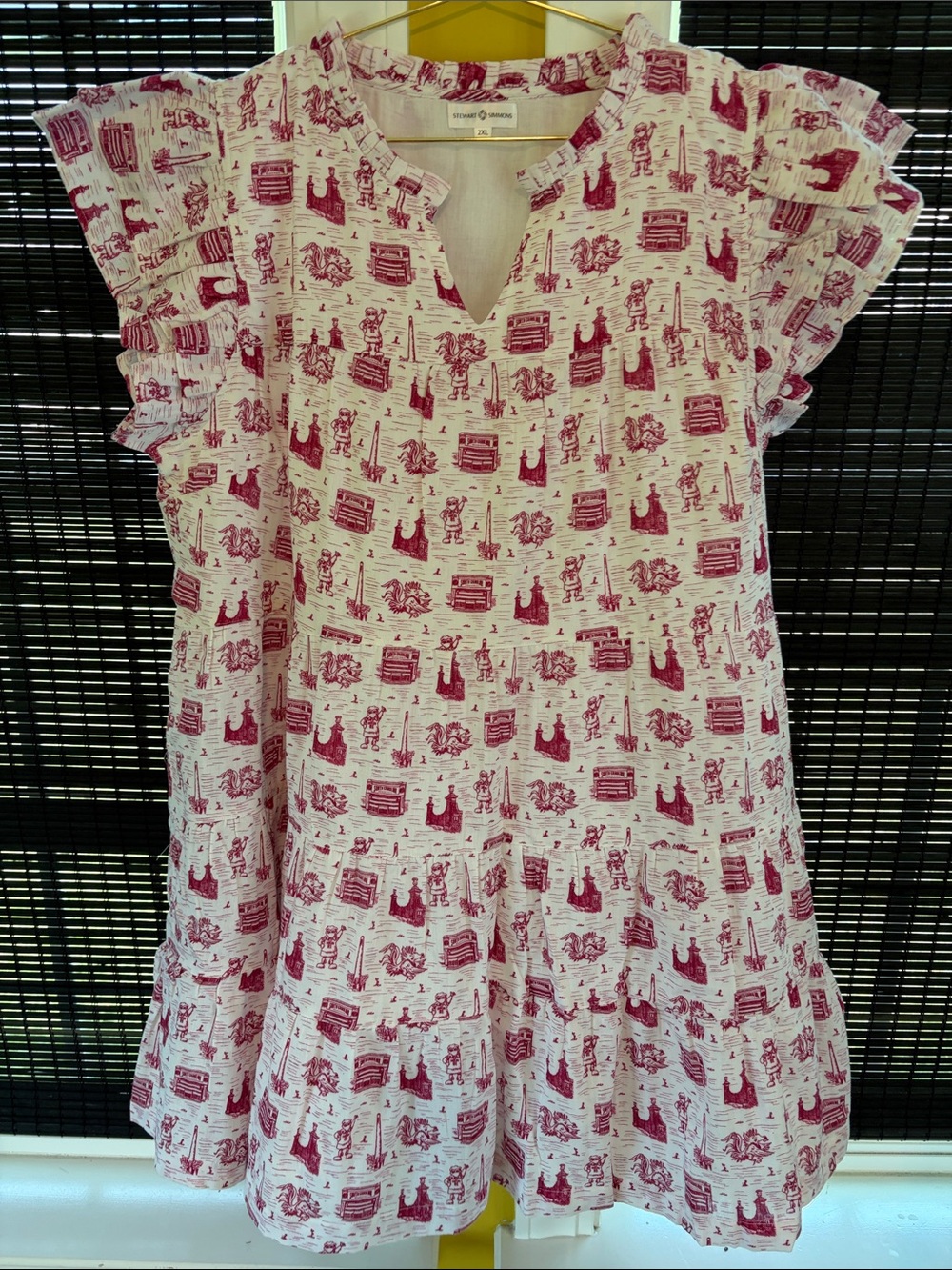 White and Garnet Printed Women’s Dress by Stewart Simmons